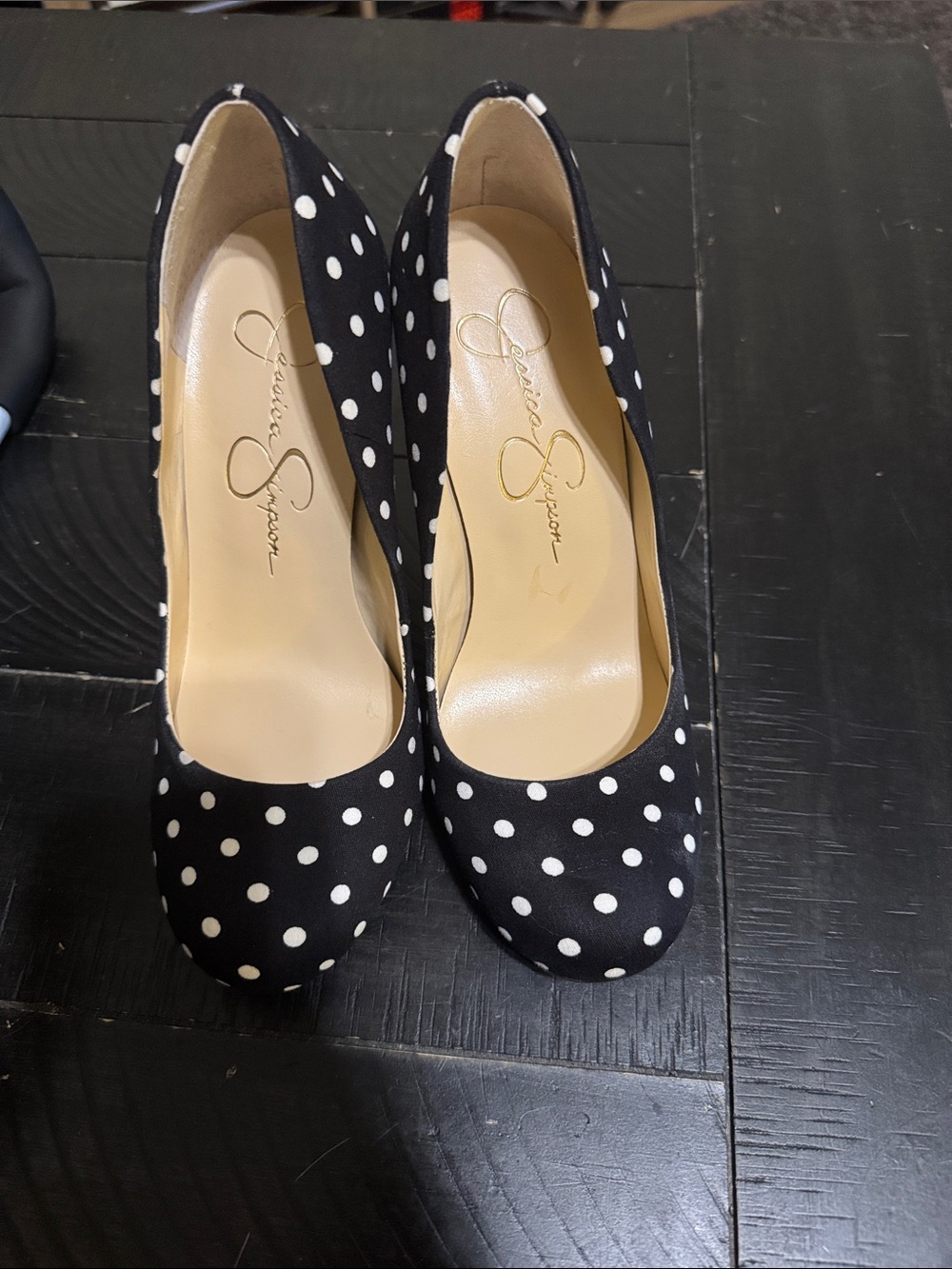 Jessica Simpson Black and White Polka Dot Round-Toe Pumps